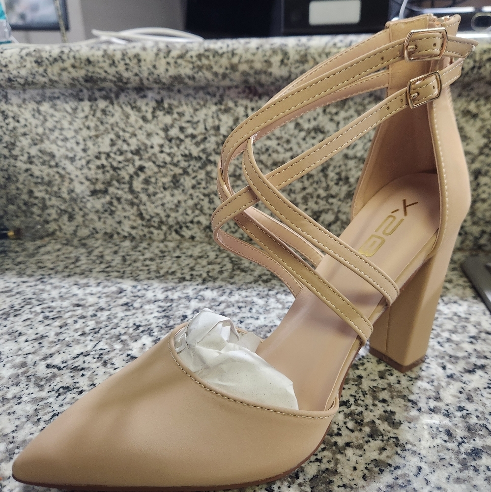 Womens nude high heels with zipper